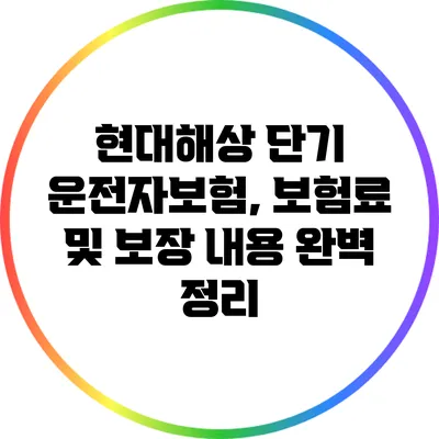 현대해상 단기 운전자보험, 보험료 및 보장 내용 완벽 정리