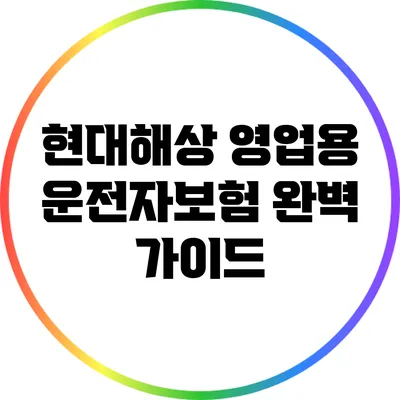 현대해상 영업용 운전자보험 완벽 가이드