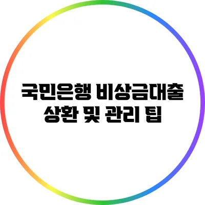 국민은행 비상금대출 상환 및 관리 팁