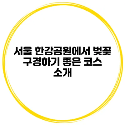 서울 한강공원에서 벚꽃 구경하기 좋은 코스 소개